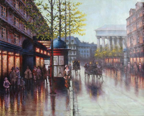 Horse Carriage on Rainy City Street Oil | Rugero Valdini,{{product.type}}
