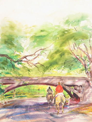 Horse Riding through Central Park II Watercolor | Marshall Goodman,{{product.type}}