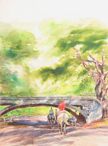 Horse Riding through Central Park Watercolor | Marshall Goodman,{{product.type}}