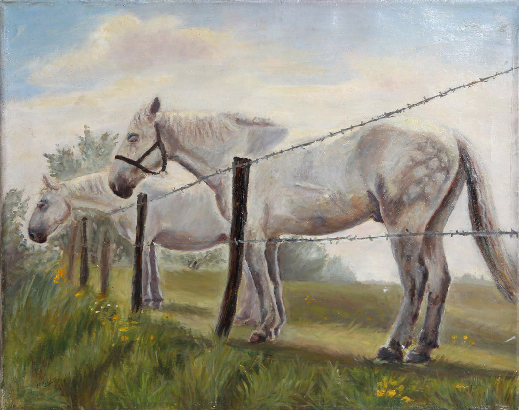 Horses at the Fence Oil | Unknown Artist,{{product.type}}