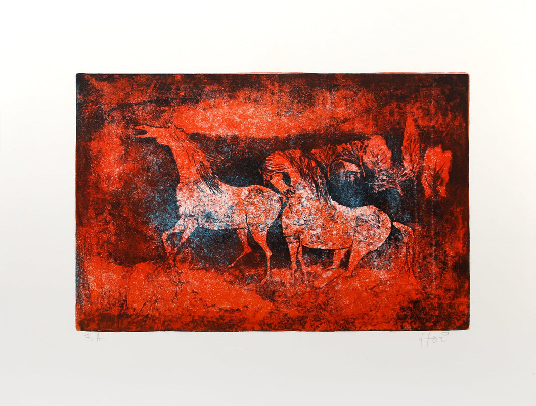 Horses in Red and Blue Lithograph | Lebadang (aka Hoi),{{product.type}}