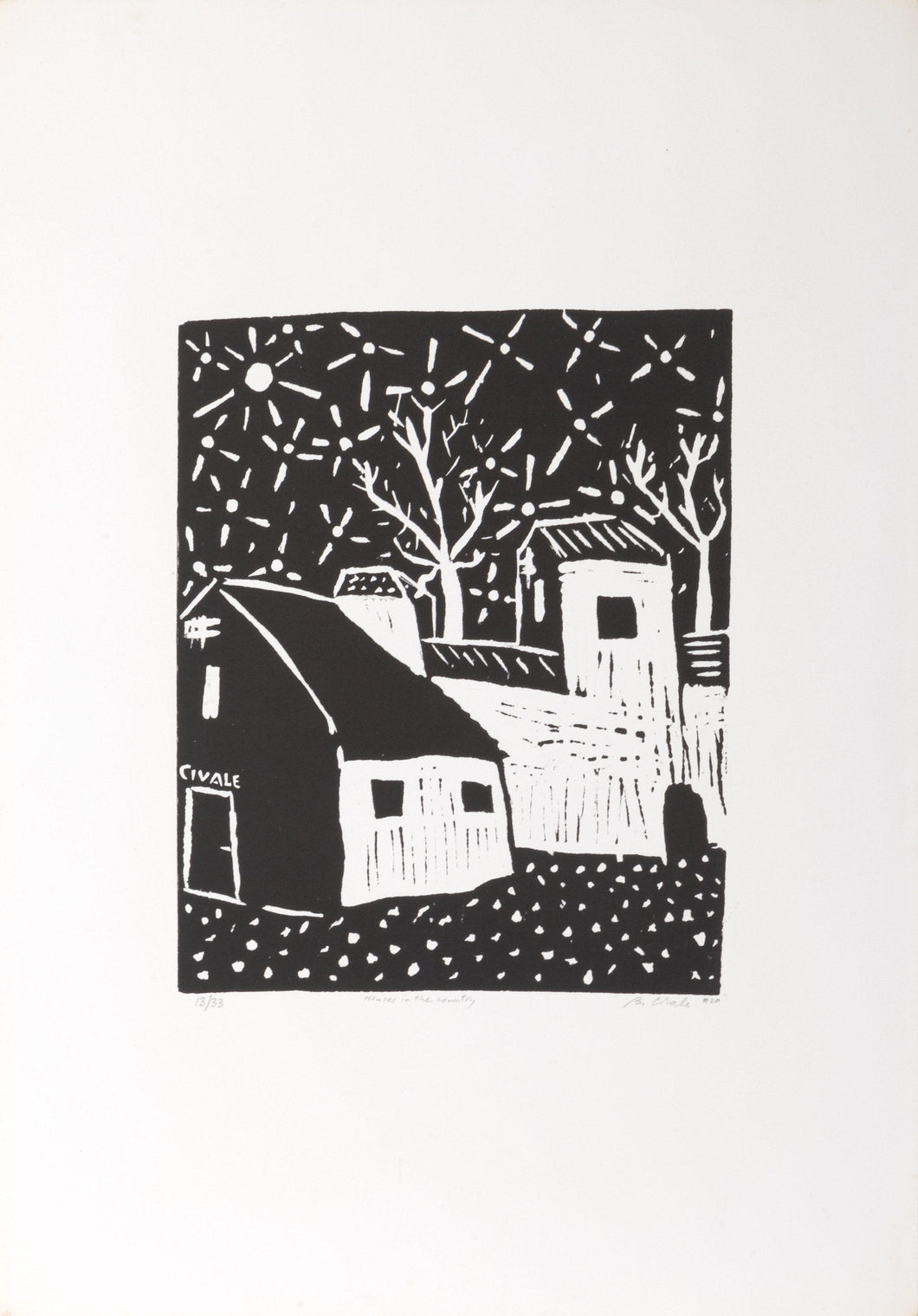 Houses in the Country Woodcut | Biagio Civale,{{product.type}}