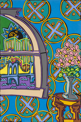 Interior with View of Brooklyn Bridge Screenprint | Kip Frace,{{product.type}}