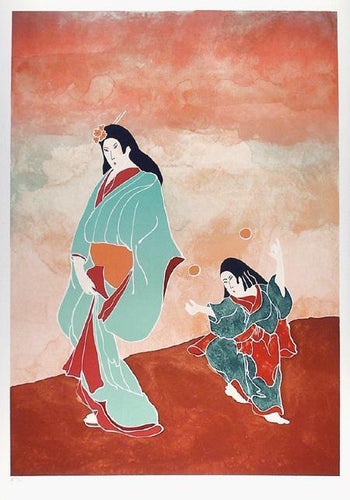 Japanese Woman and Juggler Lithograph | Gina Lombardi Bratter,{{product.type}}