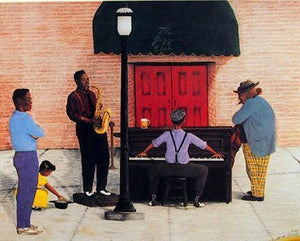 Jazz Band on Street Poster | Arthur L. Dawson,{{product.type}}