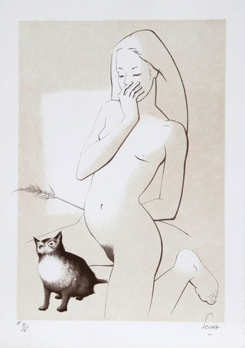 Jeune Fille au Chat Lithograph | Daniel Sciora,{{product.type}}