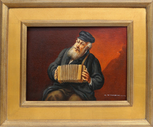 Jewish Man Playing Accordion Oil | Abraham Straski,{{product.type}}