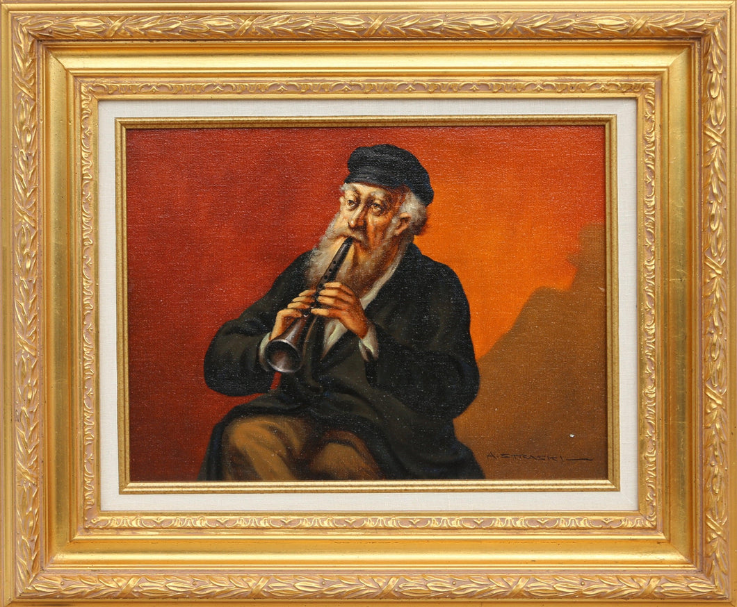Jewish Man Playing Clarinet (8-F) Oil | Abraham Straski,{{product.type}}