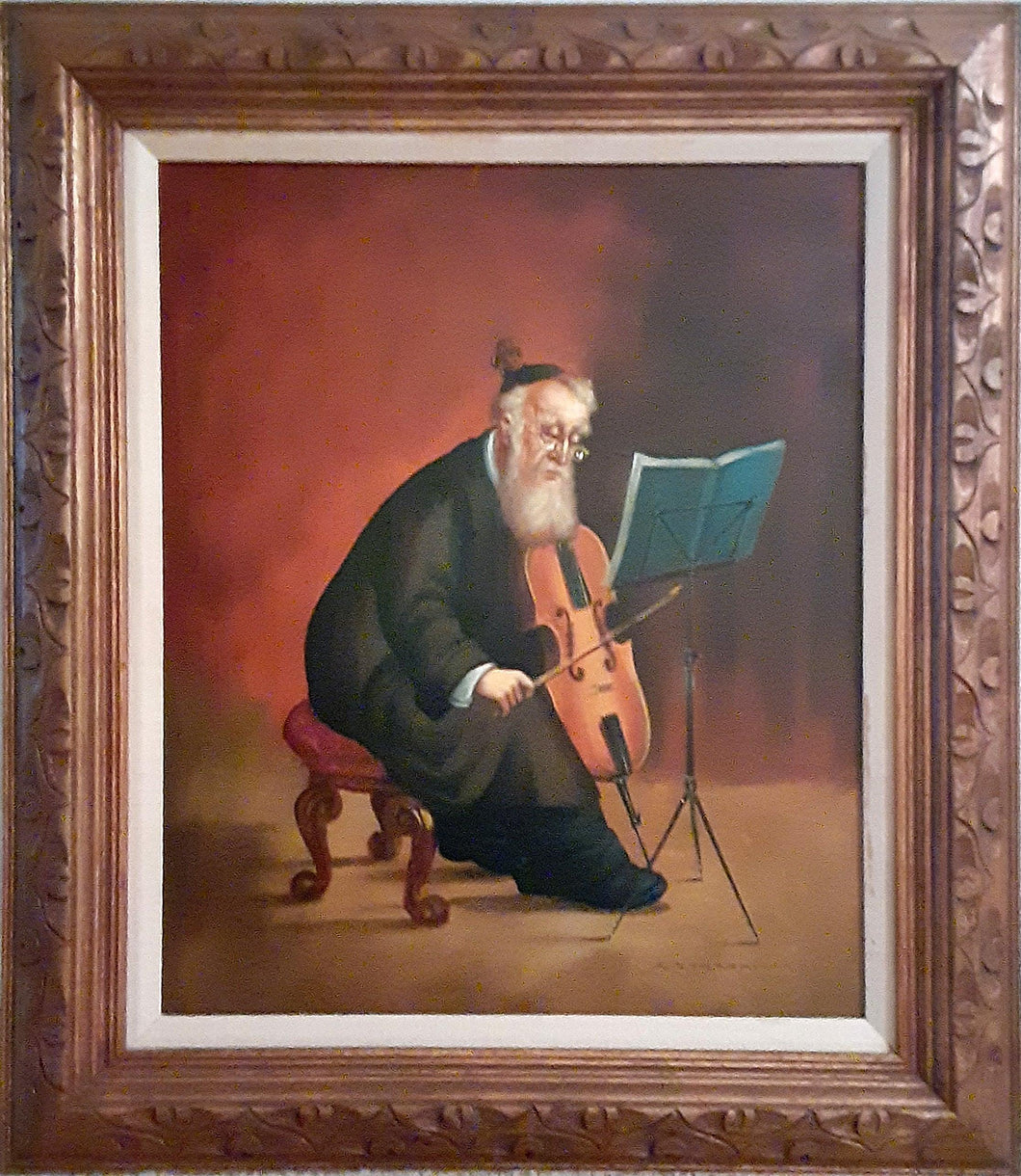 Jewish Man Playing Fiddle (12-G) Oil | Abraham Straski,{{product.type}}
