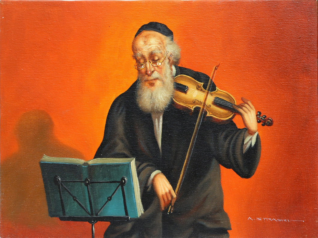 Jewish Man Playing Fiddle (6) Oil | Abraham Straski,{{product.type}}