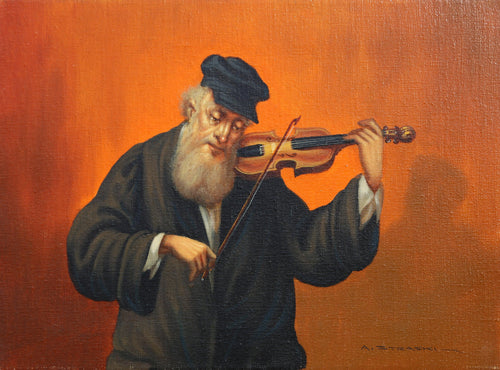Jewish Man Playing Fiddle (8) Oil | Abraham Straski,{{product.type}}