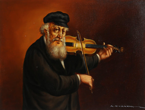 Jewish Man Playing Fiddle (C) Oil | Abraham Straski,{{product.type}}