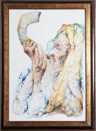 Jewish Man with Shofar Watercolor | Seymour Rosenthal,{{product.type}}