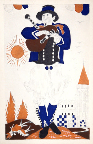 Joueur de Biniou de Scaer de Biniou de Scaer from Costumes Bretons par Charlemagne Ephemera | Unknown Artist,{{product.type}}