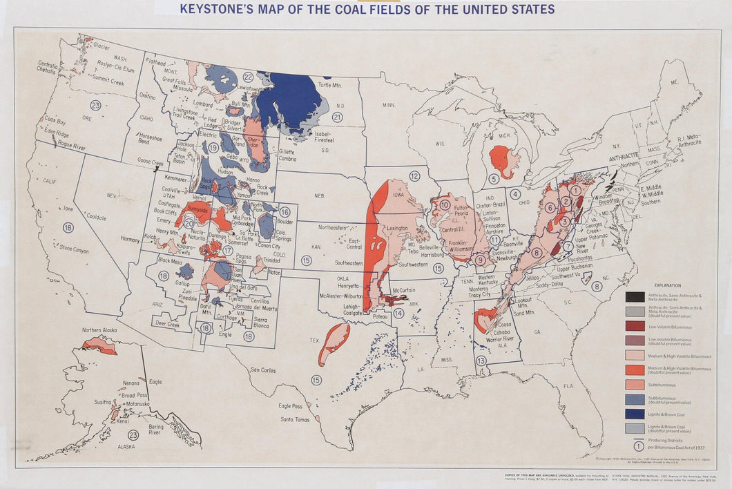 Keystone's Map of the Coal Fields of the United States Poster | Unknown Artist,{{product.type}}