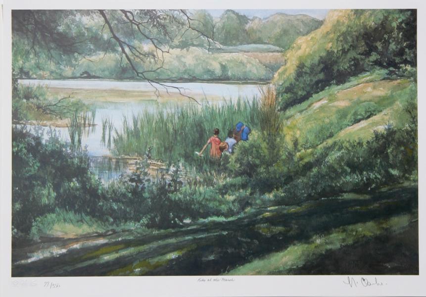 Kids at the Marsh Lithograph | Neville Clarke,{{product.type}}
