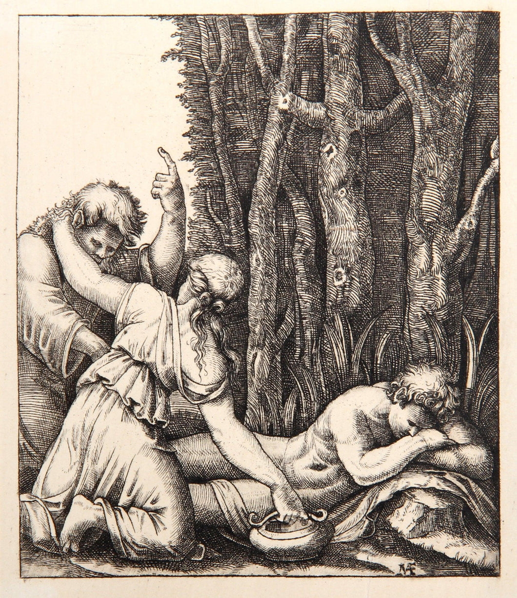 L'homme endormi a l'entree d'un bois Etching | Marcantonio Raimondi,{{product.type}}