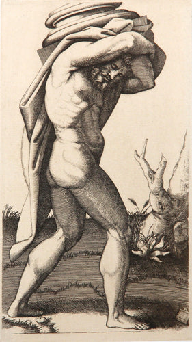 L'homme portant la base d'une colonne Etching | Marcantonio Raimondi,{{product.type}}