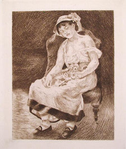 La Femme au Chat Etching | Pierre-Auguste Renoir,{{product.type}}
