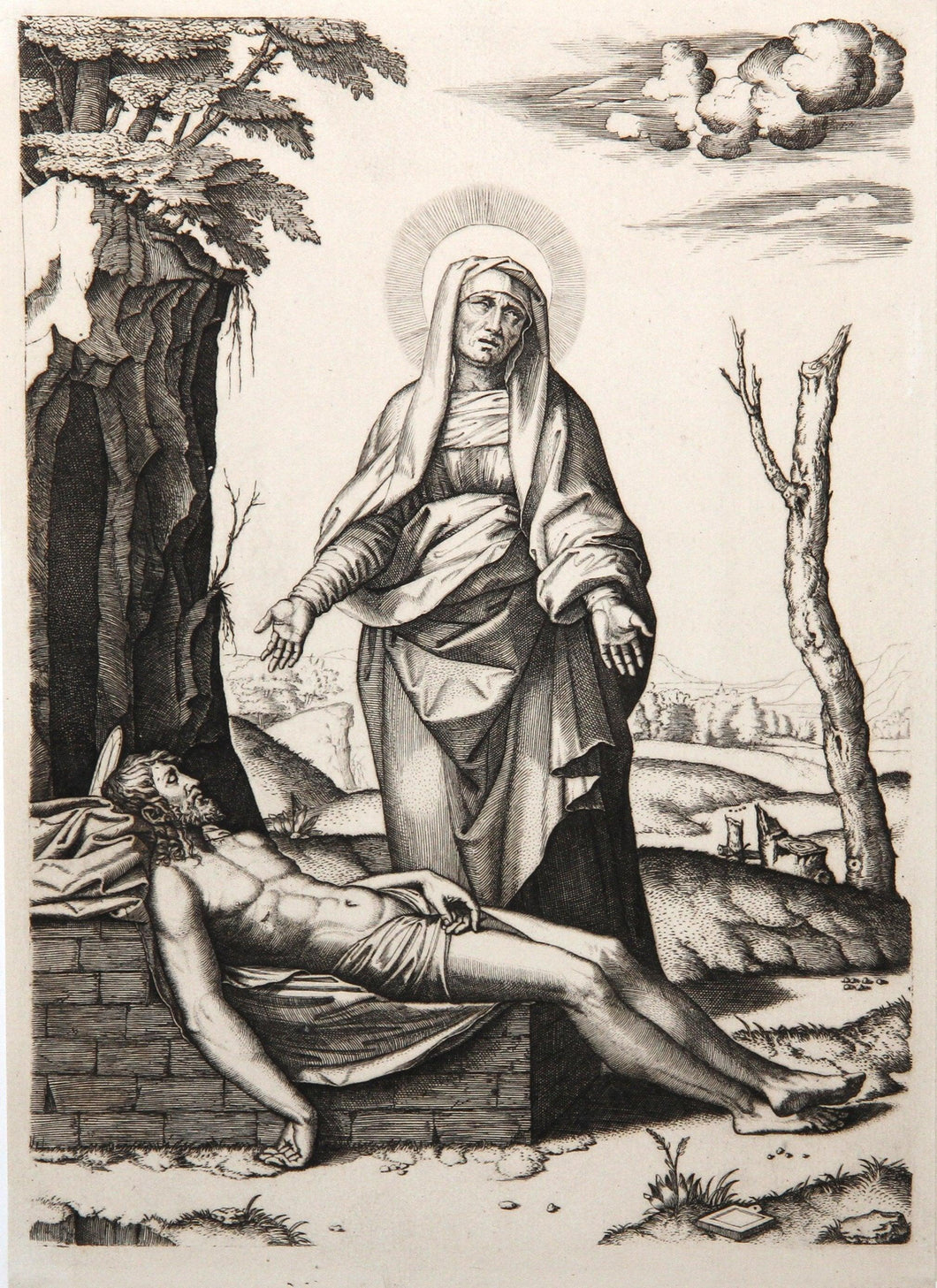 La Vierge pleurant le corps mort de Jesus Christ Etching | Marcantonio Raimondi,{{product.type}}