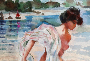 Lady Bathing Watercolor | Erik Freyman,{{product.type}}