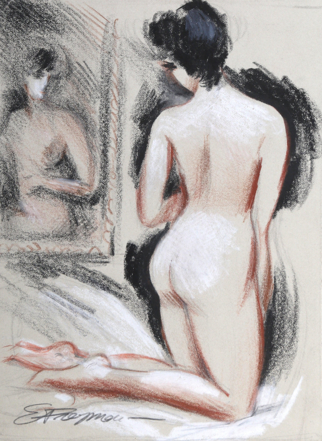 Lady Looking in the Mirror Pastel | Erik Freyman,{{product.type}}