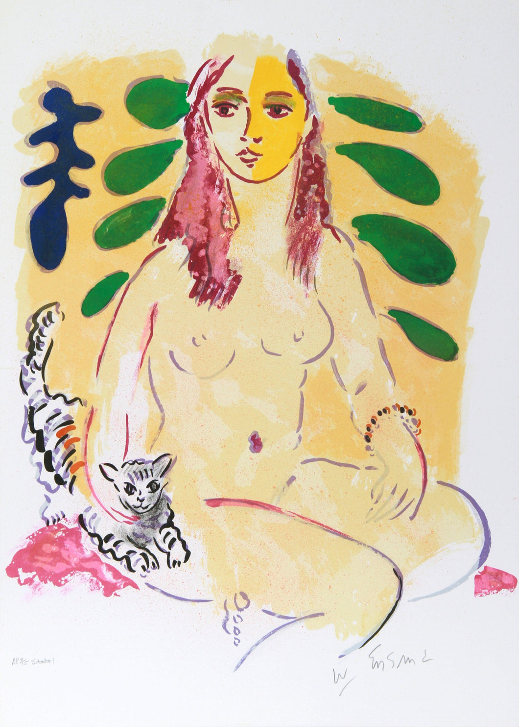 Lady With Cat Lithograph | Wayne Ensrud,{{product.type}}