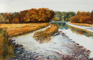Lake Inlet in Autumn Watercolor | John Parachini,{{product.type}}