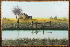 Lakeside Barn in Early Spring Oil | Unknown Artist,{{product.type}}