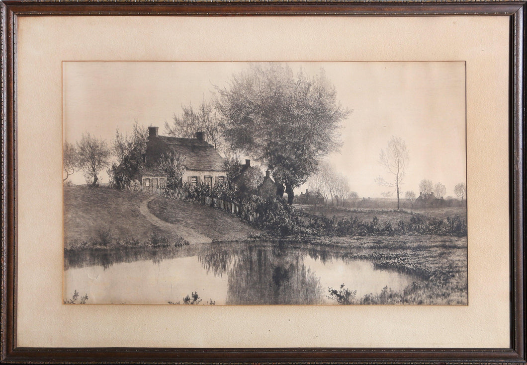 Lakeside Cottage Lithograph | Unknown Artist,{{product.type}}
