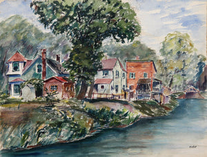 Lakeside Houses Watercolor | Max Kuehne,{{product.type}}