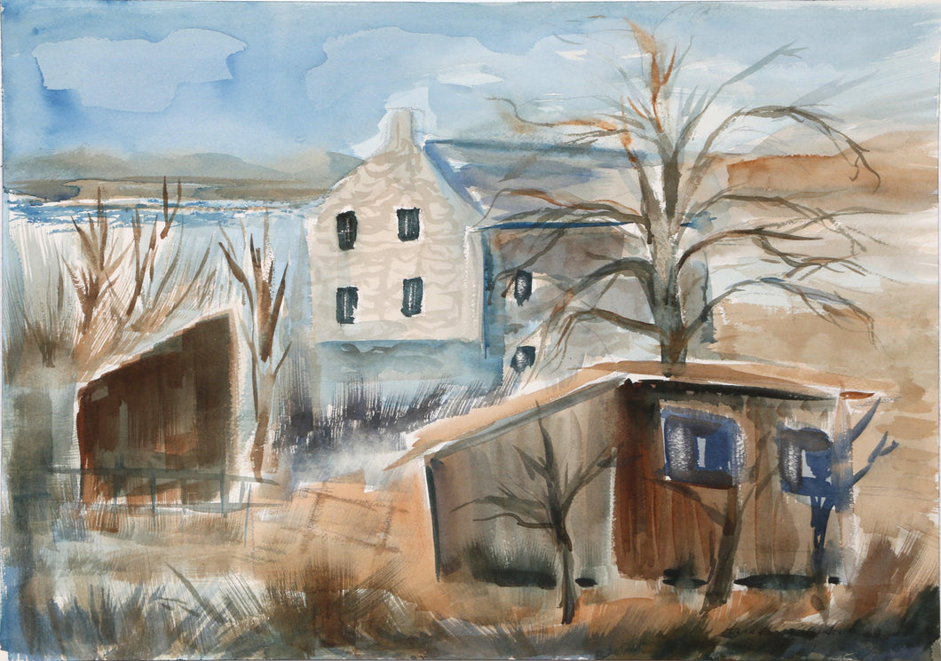 Landscape with Barn Watercolor | Harold Wallerstein,{{product.type}}