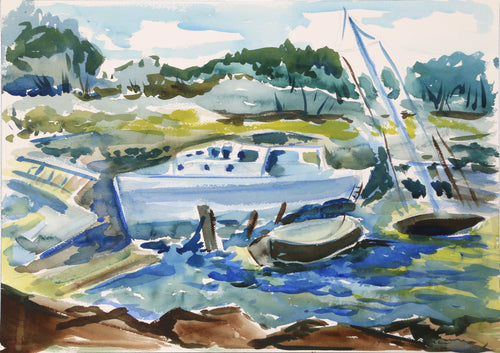 Landscape with Boat Watercolor | Harold Wallerstein,{{product.type}}