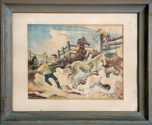 Lassoing Horses Poster | Thomas Hart Benton,{{product.type}}