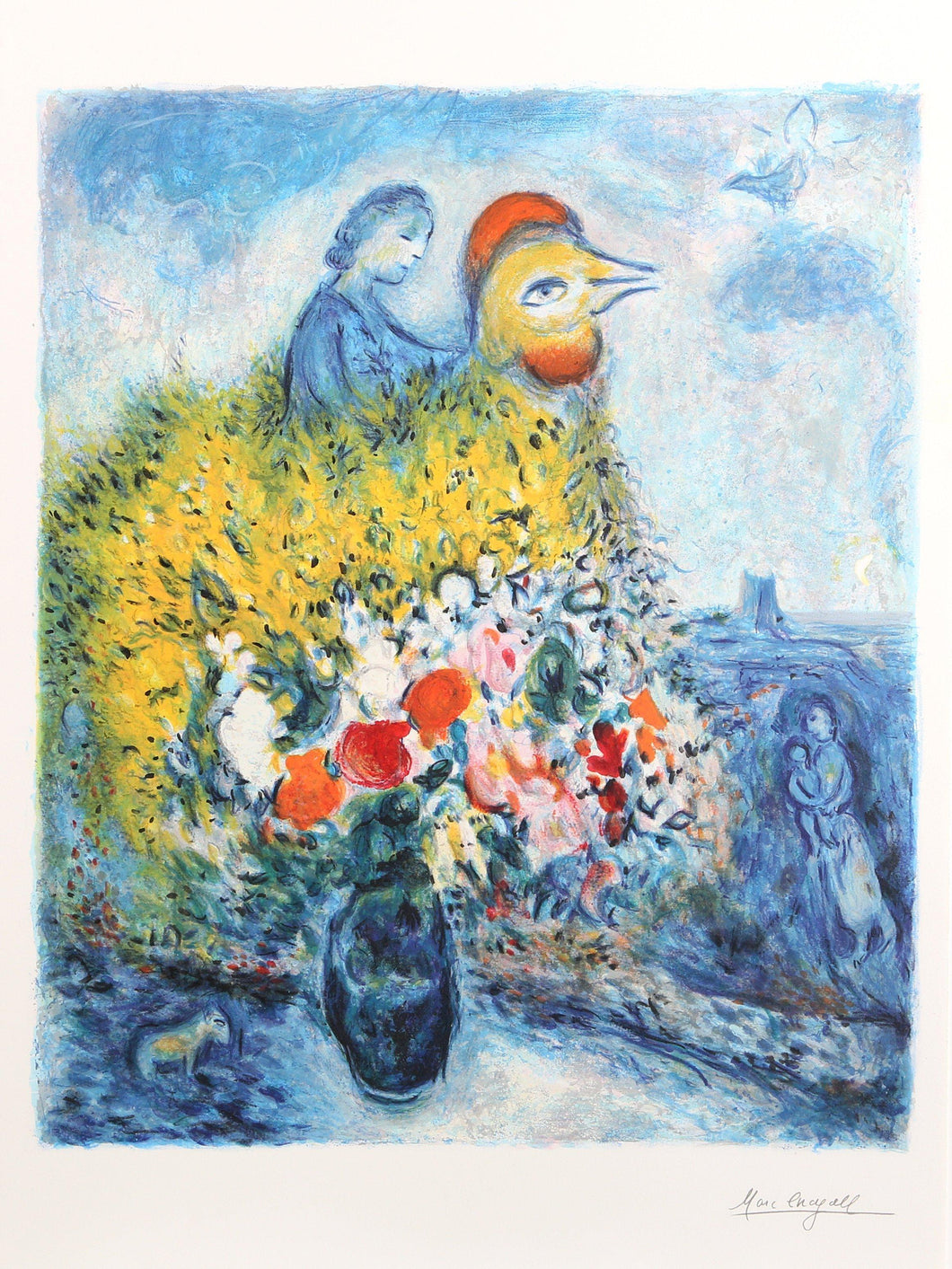 Le Coq avec Le Bouquet Jaune Poster | Marc Chagall,{{product.type}}