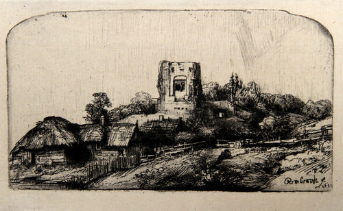 Le Paysage a la Tour Carree (B218) Etching | Rembrandt,{{product.type}}