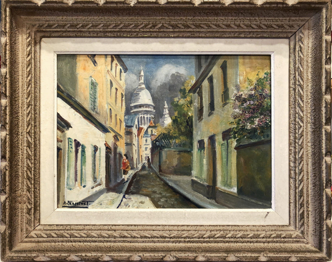 Le Vieux Montmartre - Rue St Rustique et le Sacre Coeur Oil | André Franchet,{{product.type}}