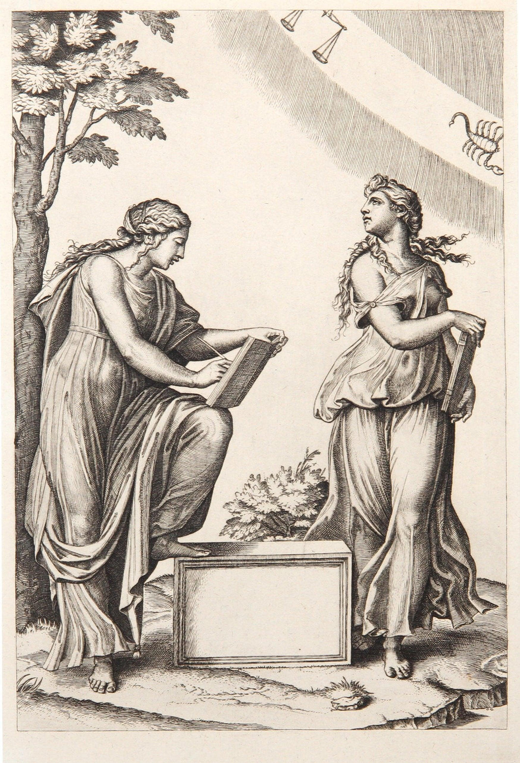 Les deux femmes au Zodiaque Etching | Marcantonio Raimondi,{{product.type}}
