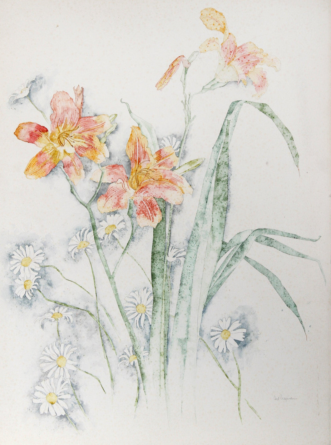 Lilies and Daisies Watercolor | Carl Bergman,{{product.type}}