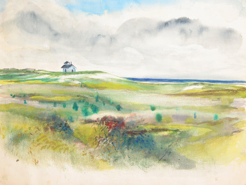 Little Blue House by Ocean Watercolor | Marshall Goodman,{{product.type}}