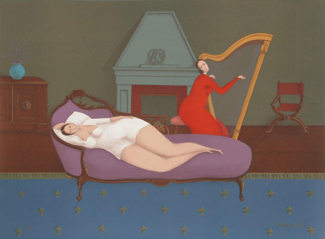Lounging with Harp Lithograph | Branko Bahunek,{{product.type}}