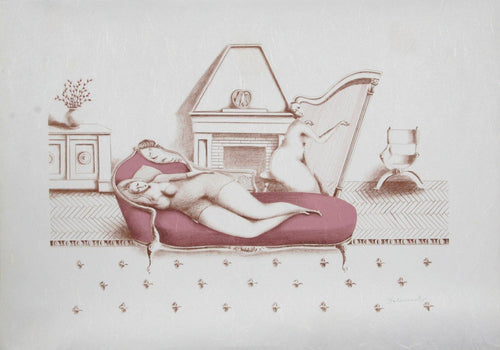 Lounging with Harp (Rose) Lithograph | Branko Bahunek,{{product.type}}