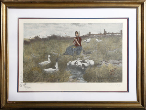 Maiden with Geese Etching | Leon Moran,{{product.type}}