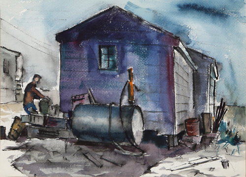 Maine Backyard View (P2.63) Watercolor | Eve Nethercott,{{product.type}}