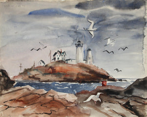 Maine Lighthouse (66) Watercolor | Eve Nethercott,{{product.type}}