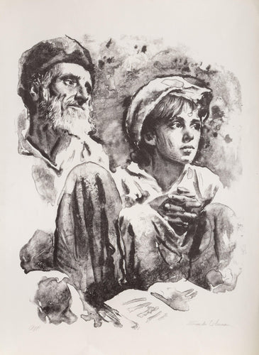 Man and Girl lithograph | Sandu Liberman,{{product.type}}