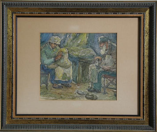 Man and Woman Working Watercolor | Chaim Goldberg,{{product.type}}