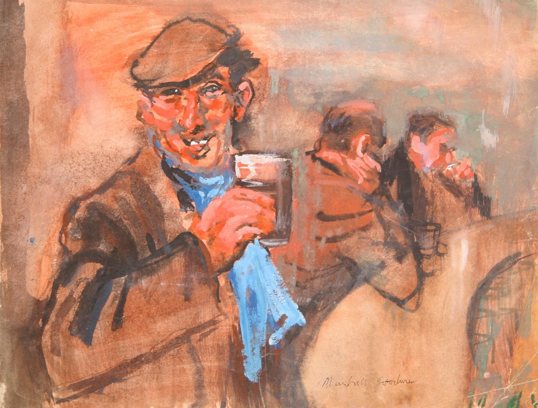 Man at the Bar Watercolor | Marshall Goodman,{{product.type}}