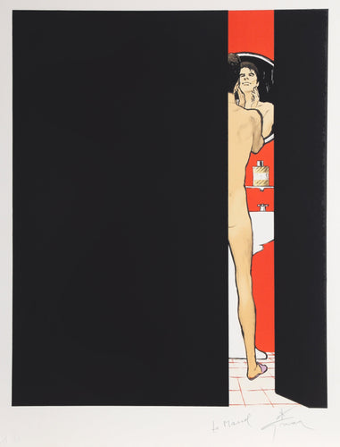 Man in Bathroom Lithograph | René Gruau,{{product.type}}