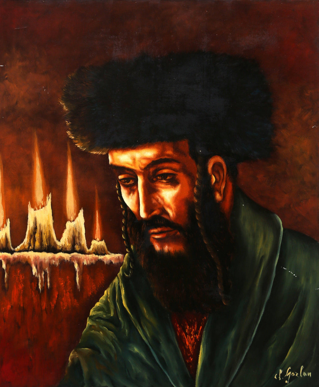 Man in Shtreimel with Candles Oil | El Gozlan,{{product.type}}